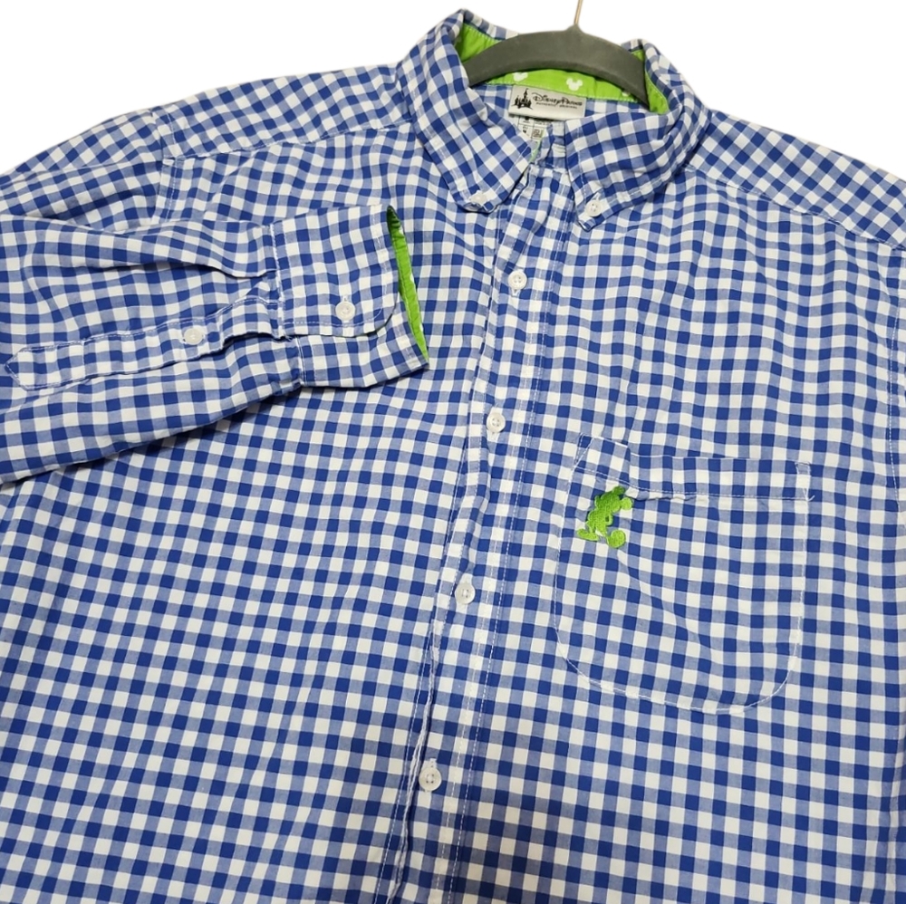 Disney Parks Men's Checked Button-down Mickey Themed‎ Blue & White Size Small
